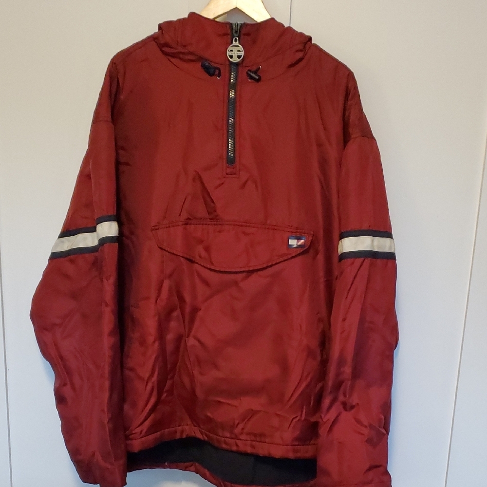 Tommy Hilfiger Red Windbreaker with Hood and Reflective Strips